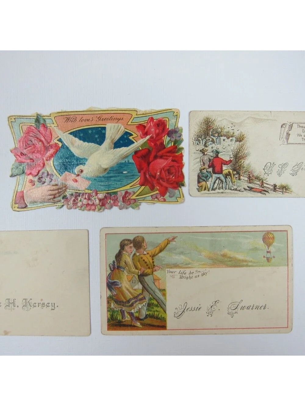 Antique Ephemera Lot 10 Victorian Calling Cards Dove Hot Air Balloon Christmas